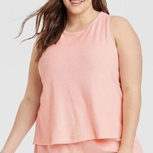 A New Day Women's Sleeveless Crew Neck Casual Terry Tank Top Solid Blush XXL NWT